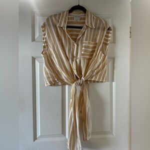 forte_forte Striped Tie-Front Sleeveless Silk Blend Shirt - Size II (US 6)